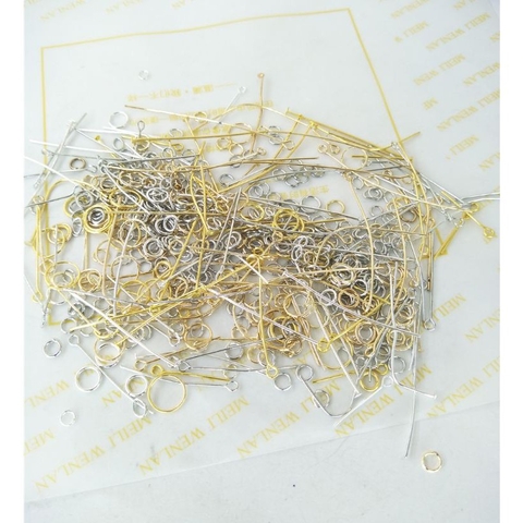 50gam hỗn hơp khoen, kim xỏ làm vòng các loại.