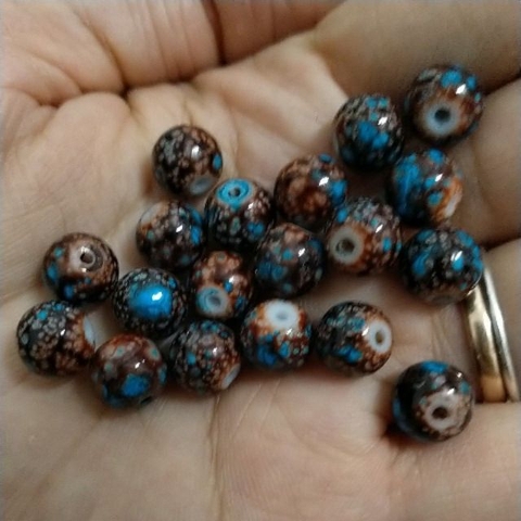 20gam viên hạt đá thủy tinh in hoa văn nâu xanh 8mm