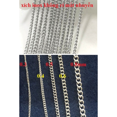 xích inox không rỉ nhuyễn size 0.3-0.4-0.5-0.6-0.8mm- gói 2met