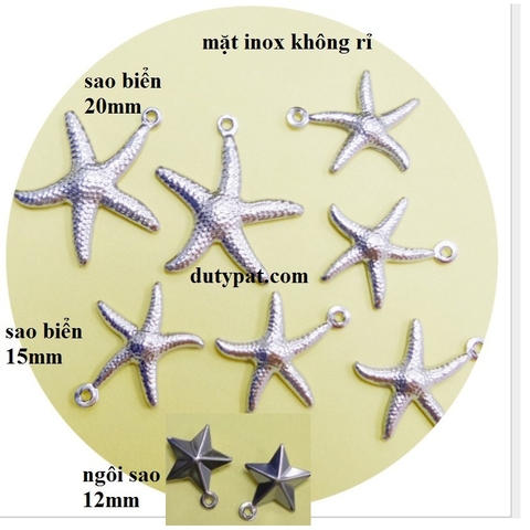 gói 10 mặt ngôi sao/ sao biển inox không rỉ 12-15-20mm