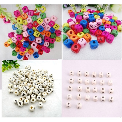 20-40hạt gỗ vuông in chữ 8/10mm (10gam)