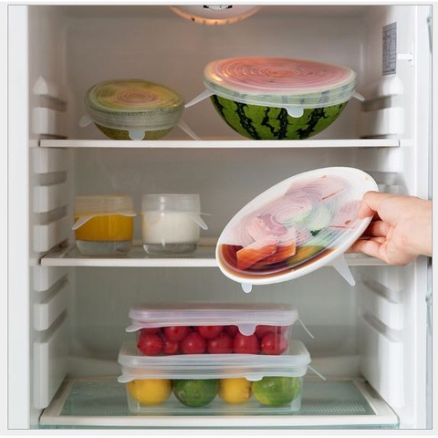 Set 6 Miếng Nắp Đậy Silicon Co Giãn - Bọc Chén, Bát, Thực Phẩm Cần Bảo Quản