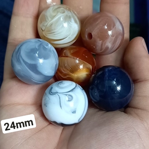 25gam hạt tròn nhựa vân giá đá size to 24mm lỗ xỏ 4mmn làm trang sức,trang trí thủ công