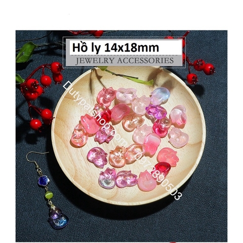 mặt hồ ly thủy tinh nhỏ xinh 14x18mm làm mặt dây chuyền, hoa tai