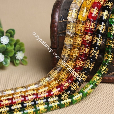 (Giá sĩ) 25-100viên (1dây) lu thống 8x12mm, 10x14mm, 12x16mm, đá tròn 6-8-10 in chú đại bi nhiều màu làm vòng phong thủy