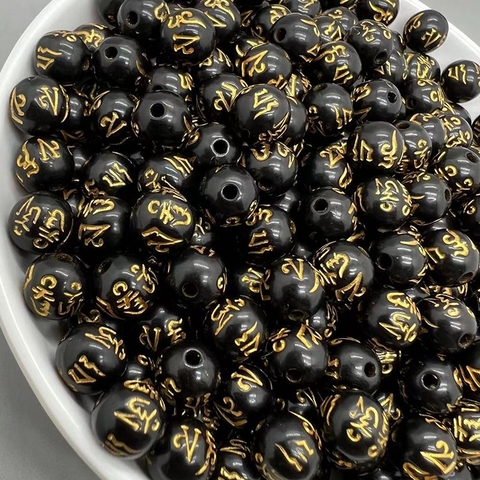 10-50gam hạt nhựa đen 8mm in chú đai bi dùng làm vòng tay phong thủy loại đẹp