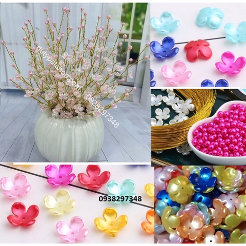 1set hạt cánh hoa, hạt tròn, dây kẽm nguyên liệu làm hoa hạnh phúc thủ công