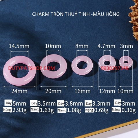 10 cái Charm thuỷ tinh tròn nhiều size 10mm, 12mm, 16mm, 20mm, 24mmm