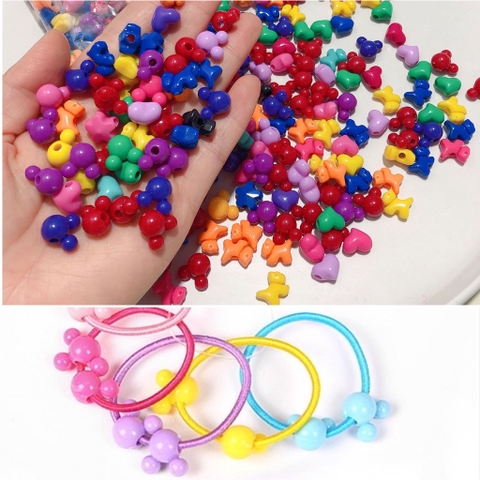 50gam Hạt nhựa lỗ lớn nhiều kiểu dây cột tóc, xỏ vòng hạt, làm trang sức, đồ chơi, trang trí handmade tùy thích....
