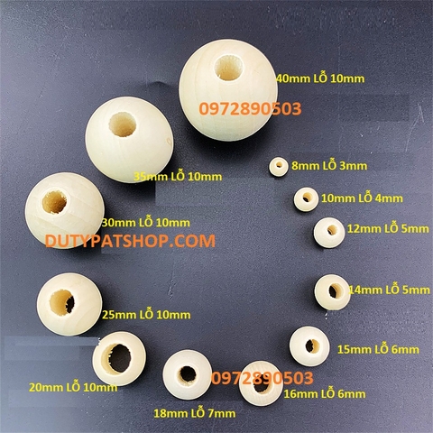 25gam hạt gỗ màu kem tự nhiên lỗ lơn 8mm-10mm-12mm-14mm-16mm-18mm-20mm-25mm-30mm làm đồ chơi trang trí