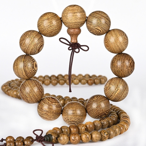 vòng tay 108 hạt, vòng tay gỗ mun đuôi công size 6mm, 8mm