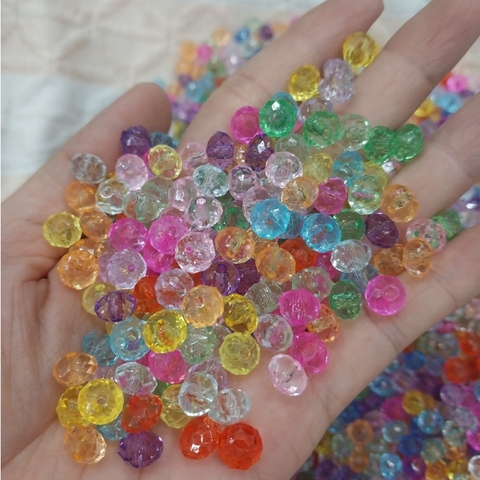 100-500gam hạt pha lê nhựa bánh cam lấp lánh 8mm làm vòng tay, vòng cổ, túi xách