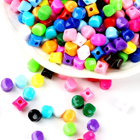 50-100gam hạt nhựa trái khế 4 cạnh 10mm nhiều màu, hạt vuông cạnh làm túi xách, trang trí thủ công...
