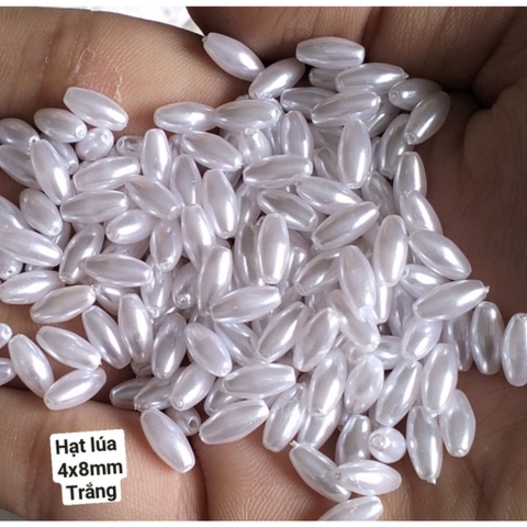 100-500gam hạt bẹt, cườm nhựa giọt nước, hạt lúa, hạt gạo màu trắng kem xỏ vòng hat, trang trí thủ công