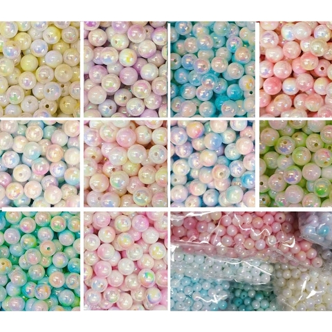 10gam hạt nhựa đa sắc bóng cừ 6mm/8mm/10mm có lỗ xỏ làm vòng hạt