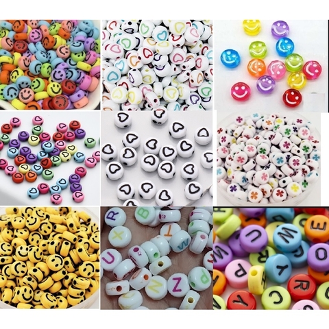 gói 340 hạt (50gam) hạt nhựa tròn 4x7mm in mặt cười, chữ, .... làm handmade, phụ kiện, trang trí tuỳ sở thích