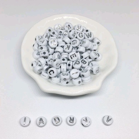 (chọn chữ theo yêu cầu) 50-100 cái nền trắng chữ bạc size 4x7mm