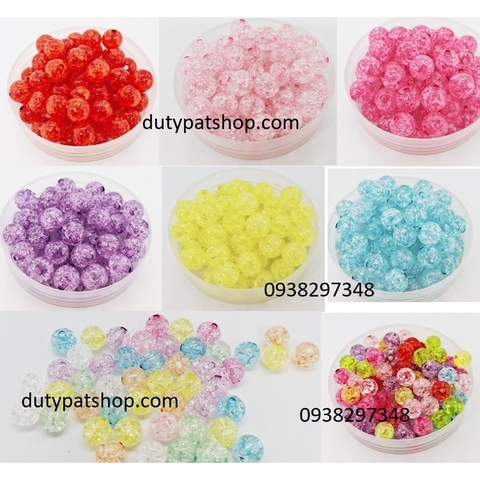 10-50gam hạt nhựa kiểu nứt 8mm, 10mm có lỗ xỏ làm vòng tay, vòng cổ , túi xách, làm handmade