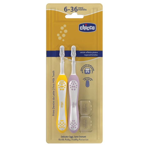 Bộ đôi bàn chải đánh răng Chicco 6-36M (Vàng - Tím hồng)