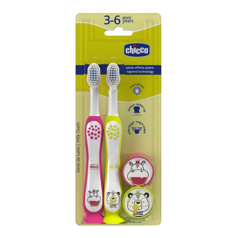 Bộ đôi bàn chải đánh răng Chicco 3-6Y (Hà mã - Gấu trúc)
