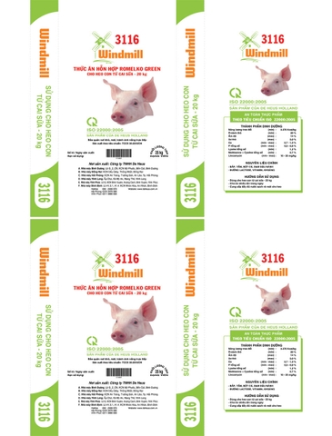 Bao bì thức ăn hỗn hợp cho heo con Windmill 3116