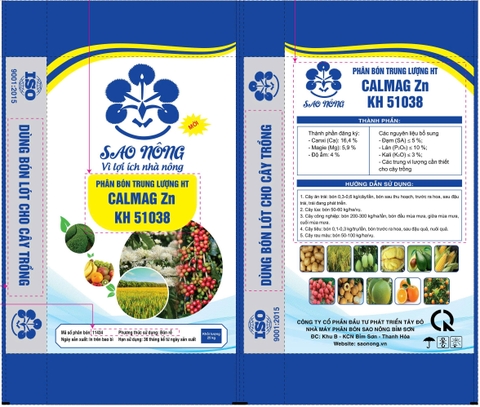 Màng Sao Nông Phân bón Trung lượng HT CALMAG Zn  KH 51038-25kg