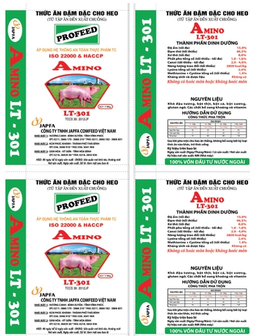 Bao bì thức ăn đậm đặc cho heo Amino LT-301