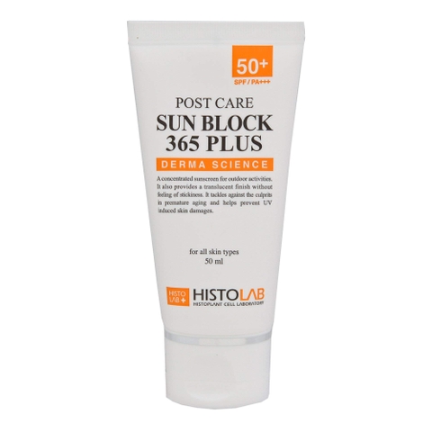 HISTOLAB POST CARE SUN BLOCK 365 PLUS / KEM CHỐNG NẮNG VẬT LÝ SPF50+/PA+++ Kem chống nắng Histolab Post Laser Sun Block 365 Plus là sản phẩm chống nắng sử dụng công thức dịu nhẹ, phù hợp với mọi loại da, có thể dùng hàng ngày. Đặc biệt, phù hợp cho những 