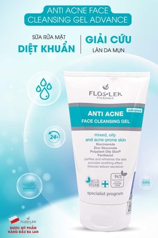 FLOSLEK ANTI ACNE BACTERIAL FACE CLEANSING GEL /