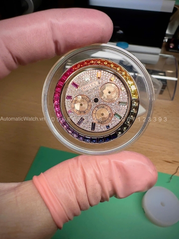 Mặt số đồng hồ Rolex Daytona Rainbow full diamond