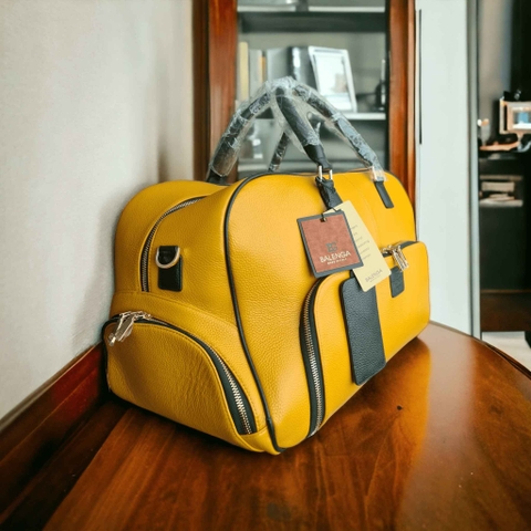 Túi Boston BALENGA đựng quần áo chất liệu da bò Clemence Italy cao cấp | Màu Vàng