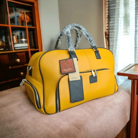 Túi Boston BALENGA đựng quần áo chất liệu da bò Clemence Italy cao cấp | Màu Vàng