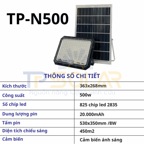 Đèn Pha Chống Chói Năng Lượng Mặt Trời Bản Tiêu Chuẩn TP-N500