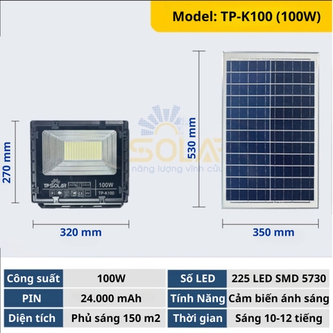 [100W] ĐÈN PHA NĂNG LƯỢNG MẶT TRỜI BẢN NÂNG CẤP TP SOLAR TP-K100 MỚI NHẤT