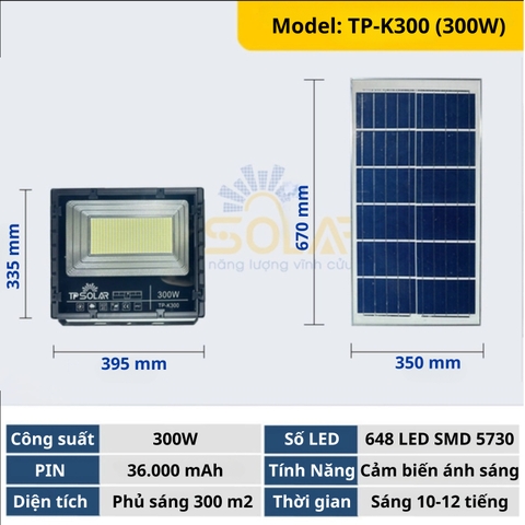 [300W] ĐÈN PHA NĂNG LƯỢNG MẶT TRỜI BẢN NÂNG CẤP TP SOLAR TP-K300 MỚI NHẤT