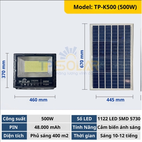 [500W] Đèn Pha Năng Lượng Mặt Trời Bản Nâng Cấp TP SOLAR TP-K500 Mới Nhất