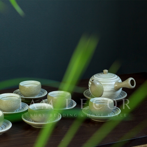 BỘ ẤM TRÀ GỐM BÁT TRÀNG CAO CẤP HỒNG SA VẠCH TRẮNG QUAI CẦM DUNG TÍCH 280ML