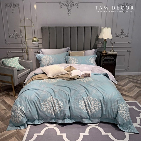 BỘ COTTON XANH NHẠT - HOA VĂN CỔ ĐIỂN
