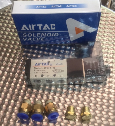 (Combo) Van điện từ solenoid 5/2 4v110+ nối hơi + giảm ồn