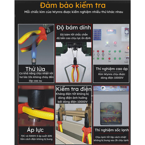 Kìm điện 6 8 inch cách điện 10000V tiêu chuẩn VDE của Đức Wynn's chính hãng, kềm điện chịu điện cao áp chuyên dụng