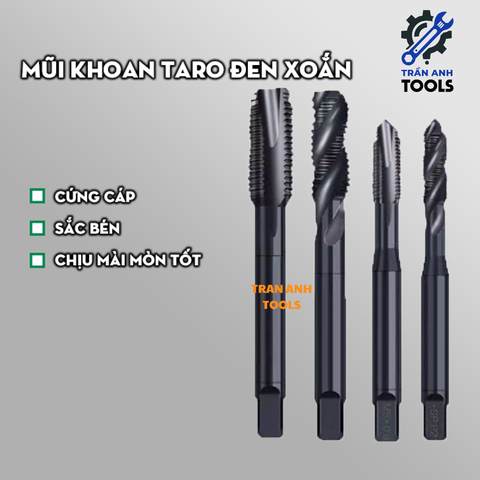 Mũi tạo ren taro cỡ từ M2-M12 chất liệu HSS 6542 phủ Nitrit đen cao cấp