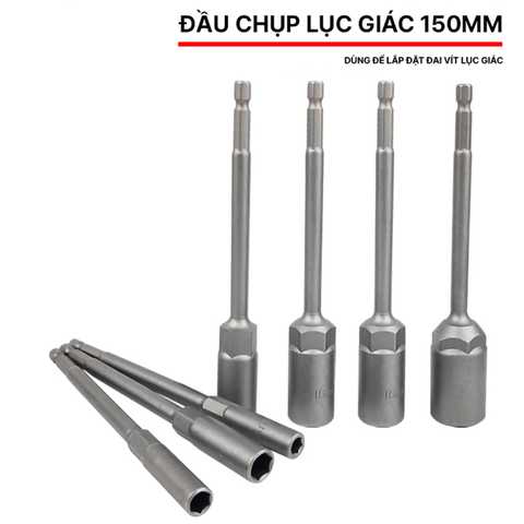 Đầu Chụp Lục Giác Dài 150mm Thép Crom Vanadi Siêu Bền Chuôi 6.35mm