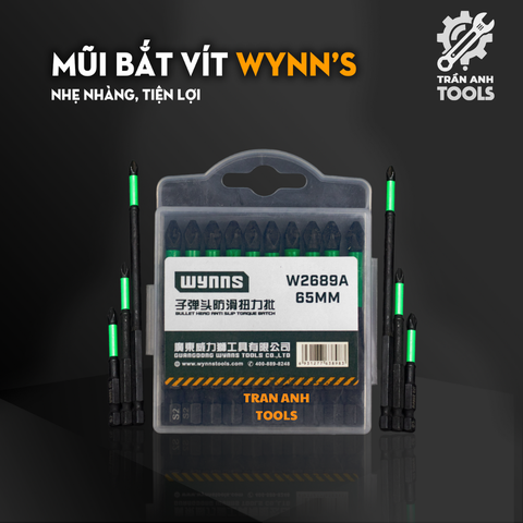 Mũi bắt vít đen PH2 chiều dài 65 90 150mm Wynn's đầu có rãnh chống trượt, Mũi bắn vít từ tính đa năng phủ Photphat đen