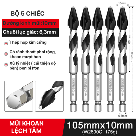 Combo 5 mũi khoan lệch tâm 10mm Wynn's