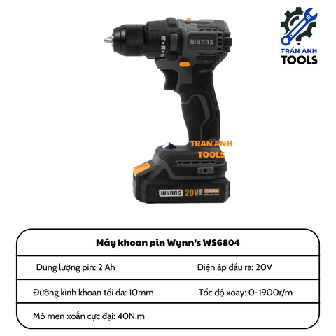 Máy Khoan Pin 20V Không Chổi Than Wynn's WS6804 - Khoan Cầm Tay, Khoan Bắt Vít Đa Năng