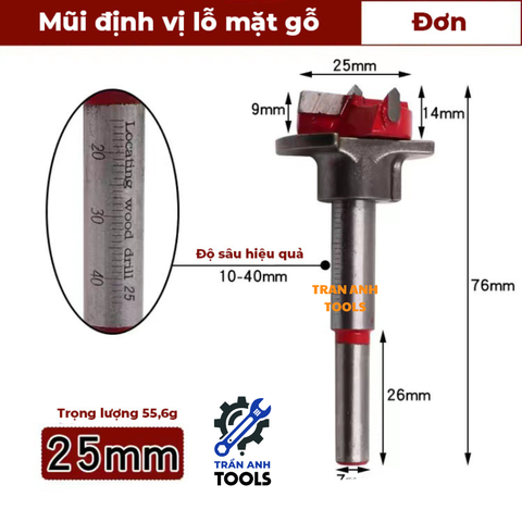 Mũi khoan gỗ điều chỉnh độ sâu các cỡ từ 15 20 25 30 35mm, mũi khoan lỗ tròn, mũi khoét gỗ có thang đo