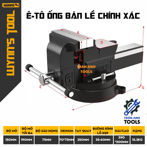 Ê Tô Cố Định Bàn Màu Xám Wynn’s –   Mở Miệng Rộng, Kẹp Cứng,  Kẹp Chắc, Siết Chặt Không Trượt , Thân Dày Đúc Nguyên Khối, Dùng Cho Mộc – Sắt – DIY