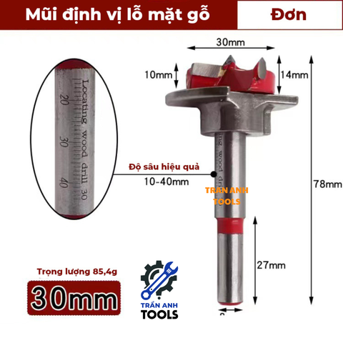 Mũi khoan gỗ điều chỉnh độ sâu các cỡ từ 15 20 25 30 35mm, mũi khoan lỗ tròn, mũi khoét gỗ có thang đo