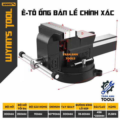 Ê Tô Cố Định Bàn Màu Xám Wynn’s –   Mở Miệng Rộng, Kẹp Cứng,  Kẹp Chắc, Siết Chặt Không Trượt , Thân Dày Đúc Nguyên Khối, Dùng Cho Mộc – Sắt – DIY
