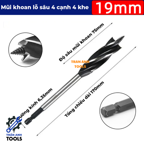 Mũi khoan gỗ xoắn dài chuôi lục giác